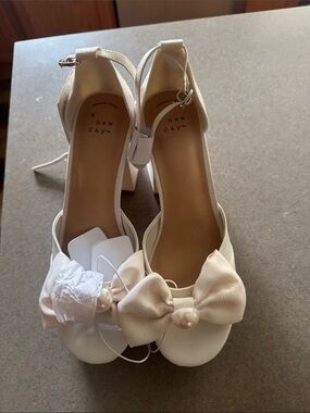 a new day Ivory Bow Pearl Ankle-Strap Block Heels
